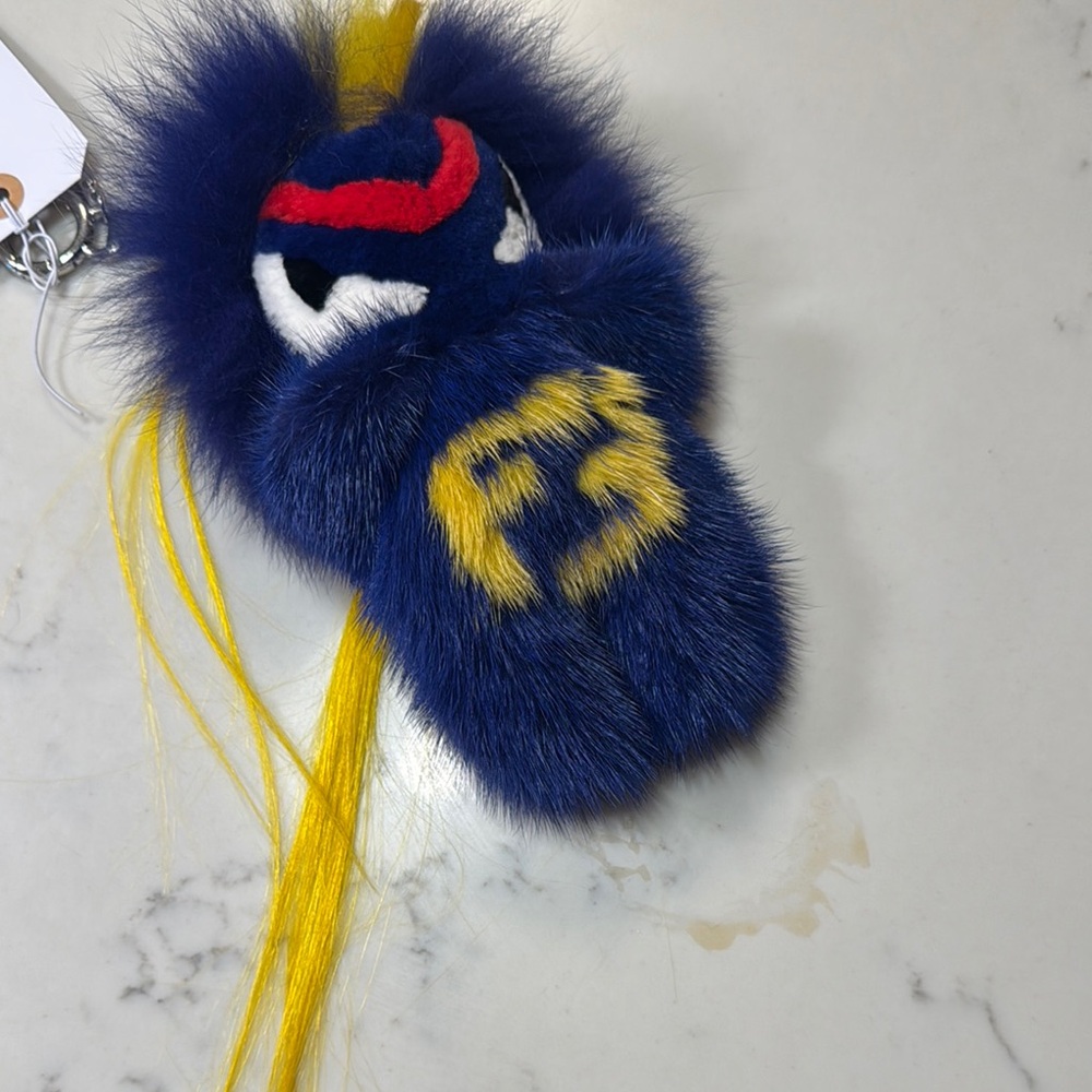 Blue and Yellow Furry monster purse charm. Large size!!